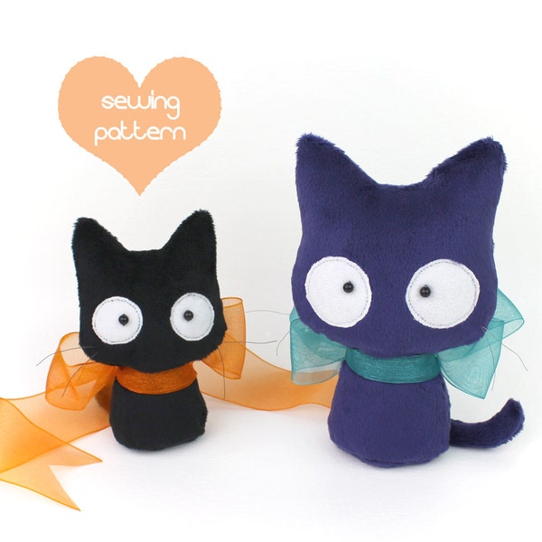 Plush sewing pattern PDF Cat stuffed animal - easy beginner kitten cute plushie - beginner craft handheld black cat Halloween DIY gift idea