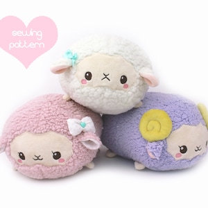 Patron de couture pour peluche, rouleau de moutons en peluche avec vidéo, peluche kawaii facile à empiler, agneau, alpaga, lama, peluche de 11 po. image 1