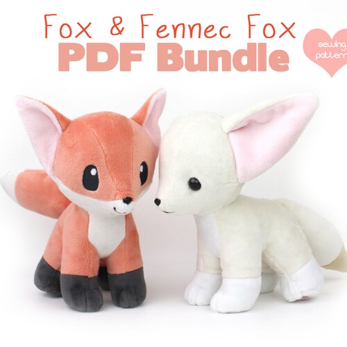 30% OFF Plush sewing pattern Fox and Fennec stuffed animal - video tutorials wolf canine dog plushie furry anthro feral