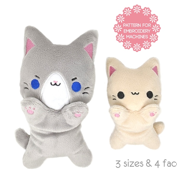 ITH In the hoop plush pattern - Kawaii Cat embroidery machine design plushie - beginner friendly chibi furry anthro feline