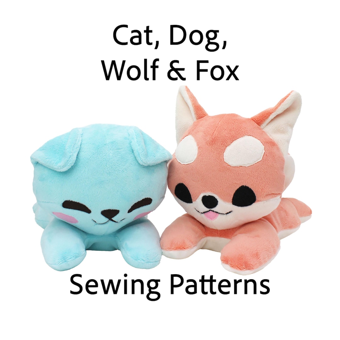 Plush Sewing Patterns - Cat Dog Fox Wolf Bundle 11 Inch Laying Stuffed ...