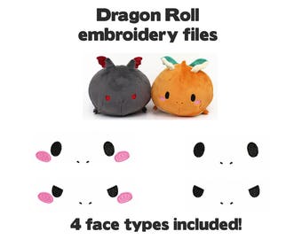 Kawaii Dragon Plush Face Machine Embroidery Design - 4 Faces 4x4 5x7
