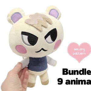 Plush sewing pattern PDF bundle - Plushie Marshal squirrel, cat, bunny, bear, koala, duck, pig, frog, hamster anthro furry with bonus ebook