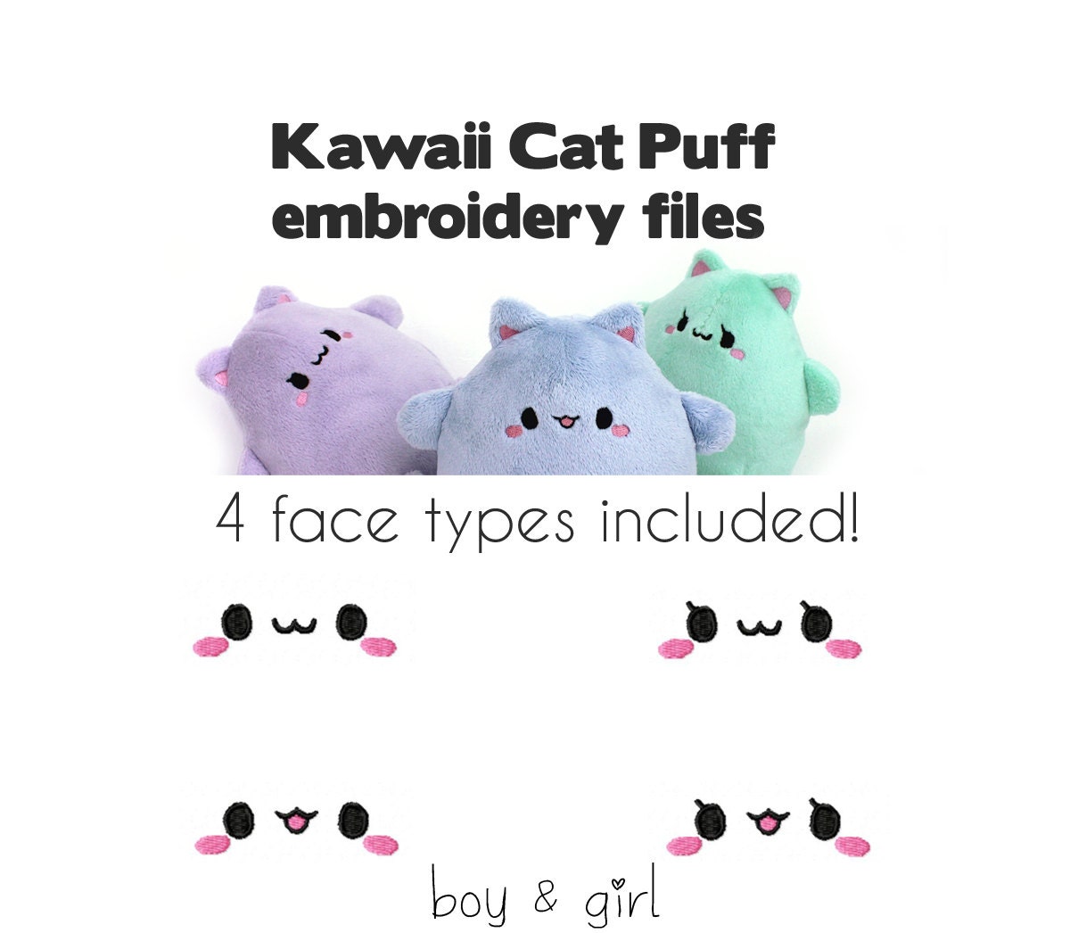 刺繍機ファイル - かわいい猫のパフぬいぐるみ用のかわいい猫のウサギ