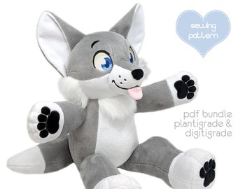 Plush sewing pattern PDF furry anthro floppy 20in plushie - DIY eBook bundle with extras - stuffed animal fursuit buddy with video tutorials