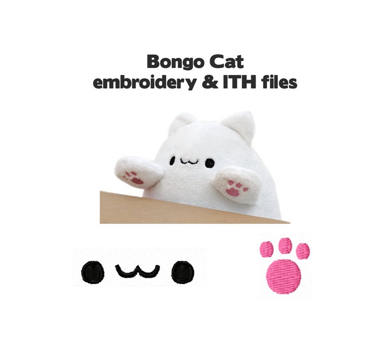 Embroidery machine files Bongo Cat kawaii plush face, paws, ears for stuffed animal plushie digital download soft toy image 1