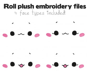 Embroidery machine files - Kawaii Cat eyes face for Roll plush - 1 size cute digital download roll stacking loaf plushie stuffed animal toy