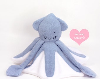 Plush sewing pattern PDF Squid Baby Lovey stuffed animal - kawaii plushie softie toy easy 14in baby shower gift soft toy ocean stuffie