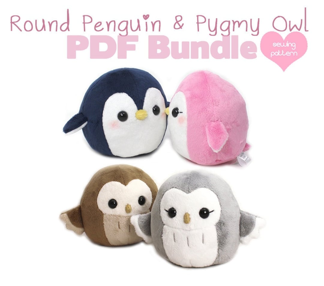 BUNDLE Deal Plush Sewing Pattern Owl and Penguin Kawaii Stuffed Animal Soft Toy Cute Easy Plushie DIY for Nursery Decor Baby Shower Etsy