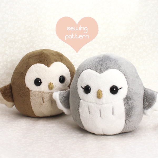 Plush sewing pattern PDF Owl plushie - easy kawaii stuffed animal cute - soft toy softie TeacupLion - baby shower gift, DIY nursery decor