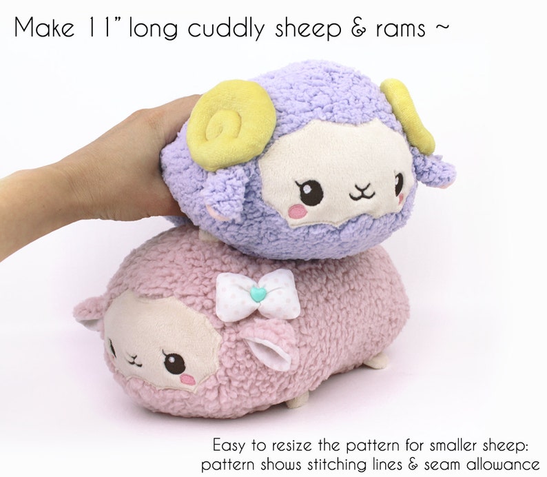 Patron de couture pour peluche, rouleau de moutons en peluche avec vidéo, peluche kawaii facile à empiler, agneau, alpaga, lama, peluche de 11 po. image 2