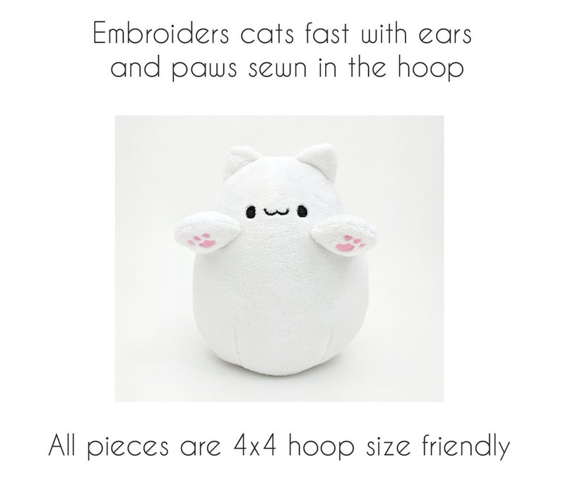 Embroidery machine files Bongo Cat kawaii plush face, paws, ears for stuffed animal plushie digital download soft toy image 2