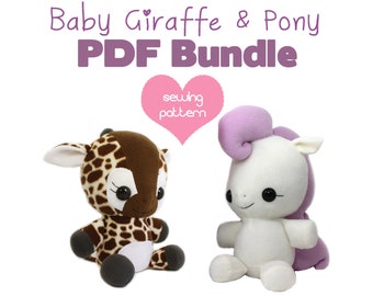 Giraffe, Pony, Unicorn, Pegasus Plush Sewing Pattern Bundle - Large Kawaii Stuffed Animal PDF