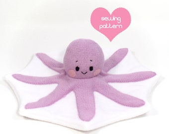 Plush sewing pattern PDF Octopus Lovey baby stuffed animal - kawaii plushie softie toy easy 14in baby shower gift soft toy ocean stuffie