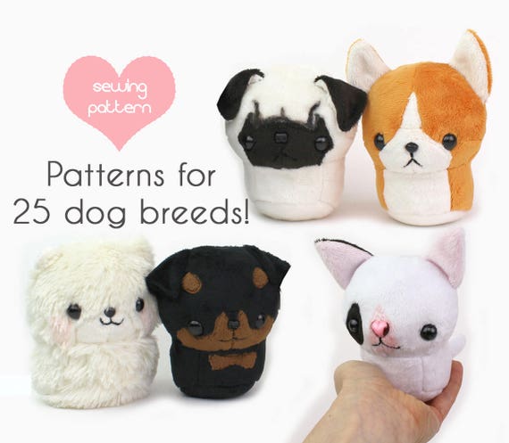 Patron de couture peluche PDF Kawaii Dog animal en peluche avec tutoriels  vidéo Teacup Puppy doudou 25 races carlin corgi facile rapide -  France