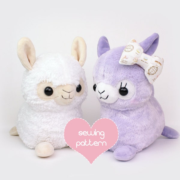 Plush sewing pattern PDF Alpaca Llama stuffed animal tutorial with VIDEOS - kawaii plushie anime soft toy easy cute baby shower gift nursery