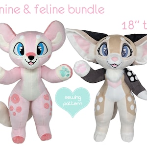 Plush sewing pattern PDF furry teddy anthro standing plushie - bundle canine feline teddy - stuffed animal fursuit buddy w/ video tutorials