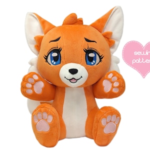 ぬいぐるみの縫製パターン PDF 毛皮で覆われた座る Anthro Fox ぬいぐるみ - ビデオチュートリアル付きの DIY ちびぬいぐるみ動物ファースーツ バディ