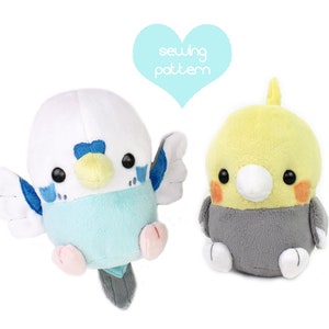 Plush sewing pattern PDF Bird plushie Cockatiel Budgie stuffed animal - kawaii Parakeet Parrot Crow Cockatoo Chicken chibi with bonus eBook