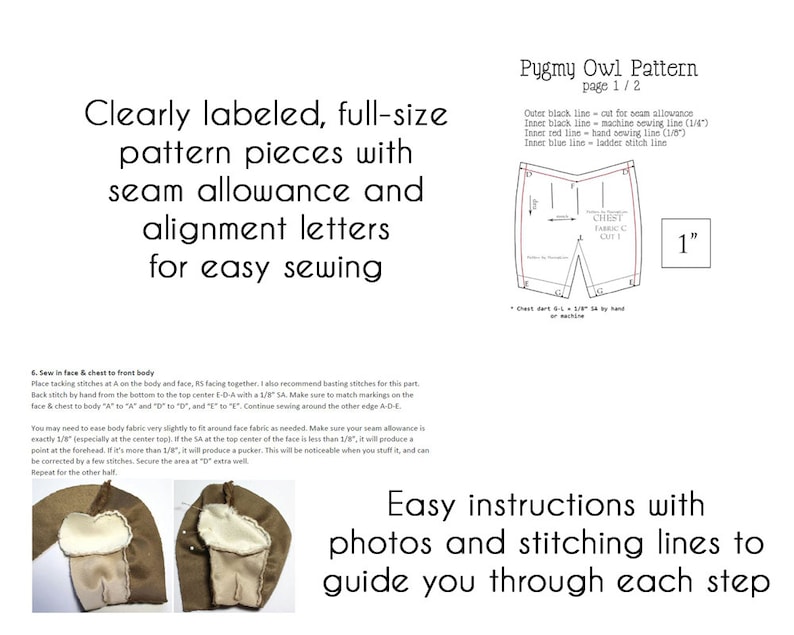 Plush sewing pattern PDF Owl plushie  easy kawaii stuffed afbeelding 2