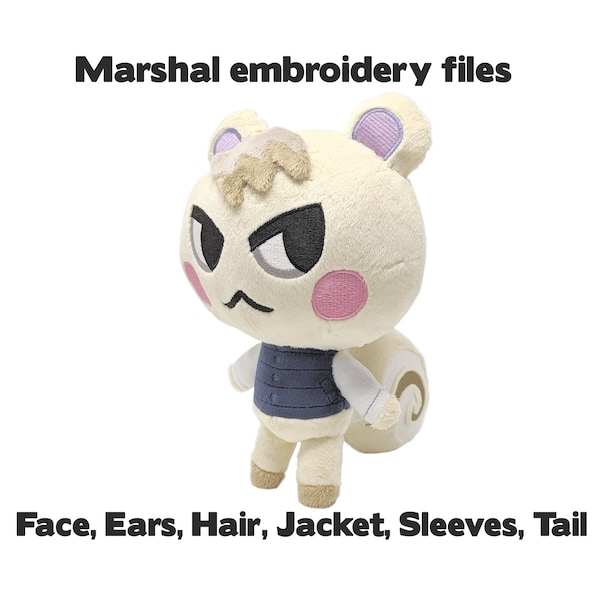 Embroidery machine files - Marshal plush design - Face, ears, hair, jacket, sleeves, tail - kawaii plushie stuffed animal