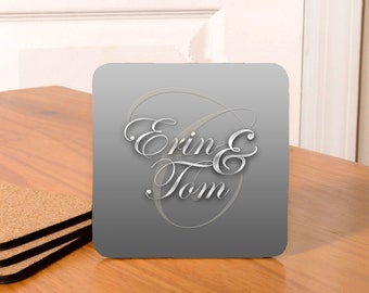 Personalized Monogramed Coasters/Wedding Coasters - set of 4 - gray gradient background