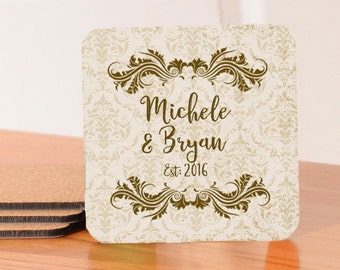 Personalized Wedding Coasters: Vintage Monogrammed Set of 4