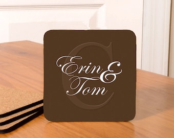 Personalized Monogramed Coasters/Wedding Coasters - set of 4 - black with grey letters