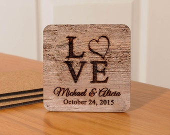Coasters de amor personalizados (diseñados para lucir tallado en madera) - conjunto de 4