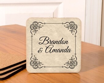 Personalizado Monogramed Coasters/Wedding Coasters - conjunto de 4 - frontera de lujo