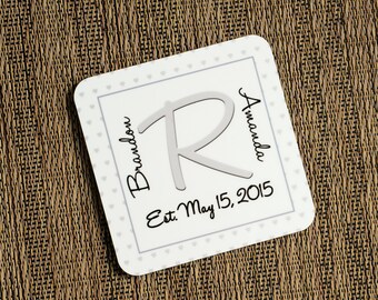 Personalized Monogramed Coasters/Wedding Coasters - set of 4 - gray modern hearts