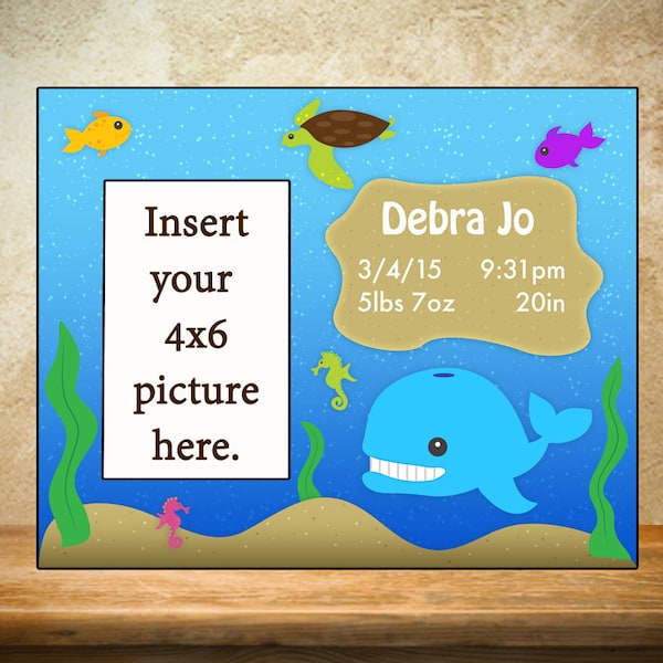 Personalized Newborn Frame, Baby Frame, Sea Creatures Frame, Ocean Theme Frame, Baby Photo Frame, Child's Photo Frame