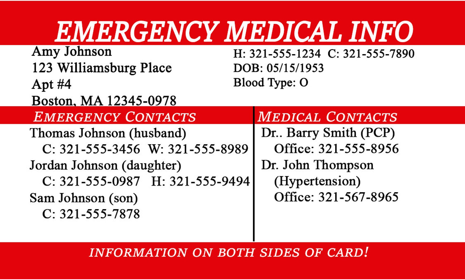 Emergency Medical Information Wallet Cards ICE Info 911 - Etsy UK