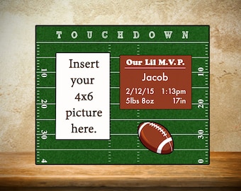 Personalized Football Baby Photo Frame: Newborn Gift, 4x6 Picture