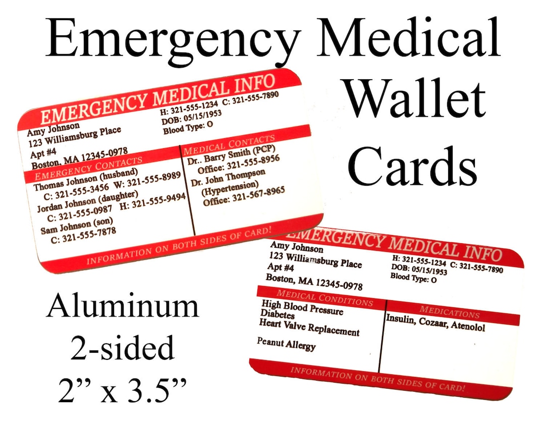 Emergency Medical Information Wallet Cards - ICE Info - 911 - Etsy