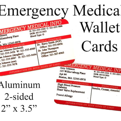 Emergency Medical Information Wallet Cards ICE Info 911 - Etsy
