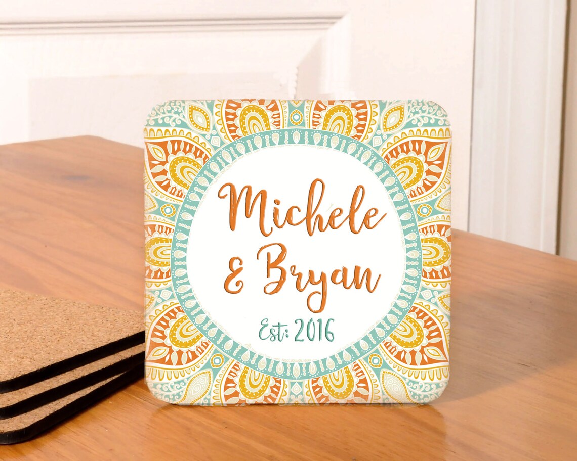 Personalized Monogramed Coasters Boho Coasters Bohemian Etsy