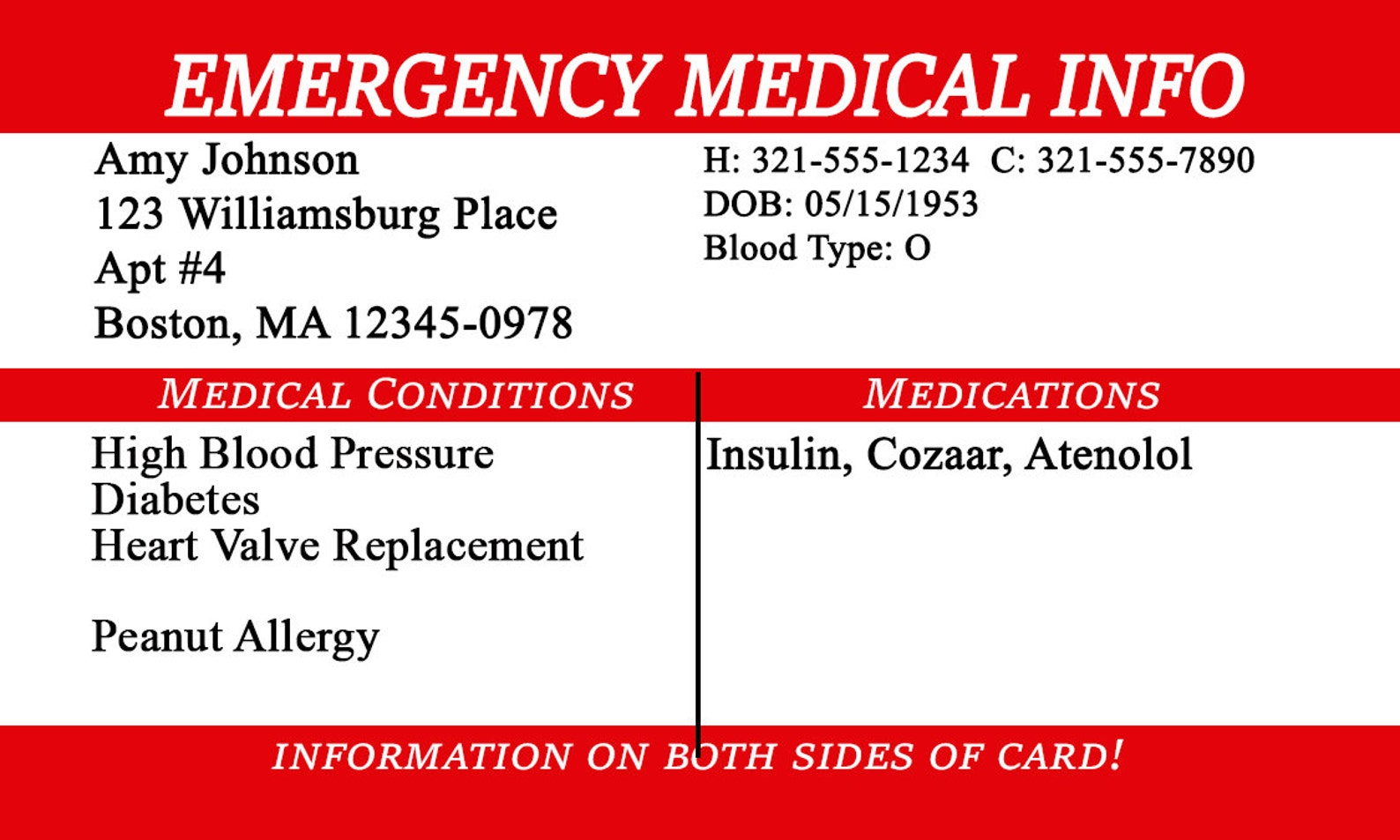 Emergency Medical Information Wallet Cards ICE Info 911 - Etsy