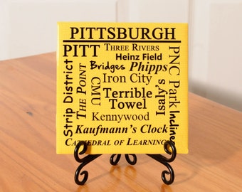 Pittsburgh words tile with stand