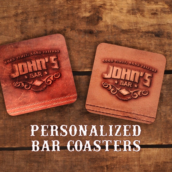 Personalized Bar Coasters - designed to LOOK like leather - beer coasters - set of 4