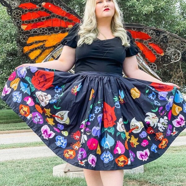 Flower, Border Print Full Skirt