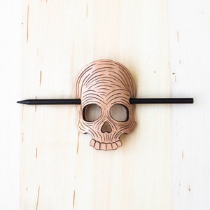 Skull Gothic Hair Decoration | Tooled Leather Hair Stick | Barrette Hair Slide
