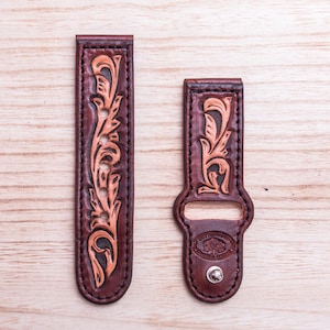 Western Scrollwork Tooled Leather Apple Watch Band