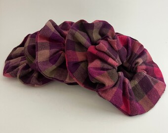 Fall Plaid Scrunchie | Pink Purple Plaid Flannel Scrunchies | Winter Scrunchies | Green Spice Plaid | Lumberjack Fall Bride