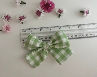 Light Green Gingham Bow | Green Checker Bow | Preppy Bow | Check Hair Bow | Back-to-School Bow |