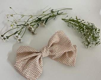 Polka Dot Pumpkin and Cream Bow | Pumpkin Spice Bow | Preppy Bow | Mini Dot Hair Bow | Back-to-School Bow | Orange and Cream Bow