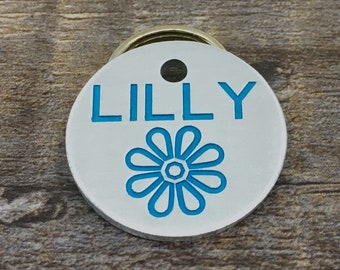 Dog tag personalized, dog id tag, engraved tag, custom dog id tag, 2 sided pet tag, daisy pet tag