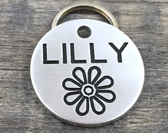 Custom dog tag, dog tag personalized, flower dog tag,  engraved pet tag, pet id tags,  daisy pet tag