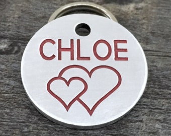 Heart dog tag, engraved tag, custom dog id tag, pet tag personalized, pet id tag with hearts