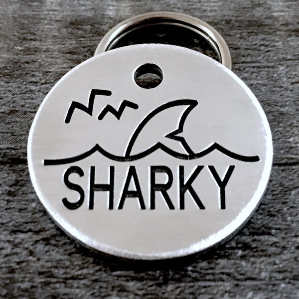 Dog tag personalized, custom pet tag, engraved dog id tag, microchipped tag, beach dog tag, shark pet tag